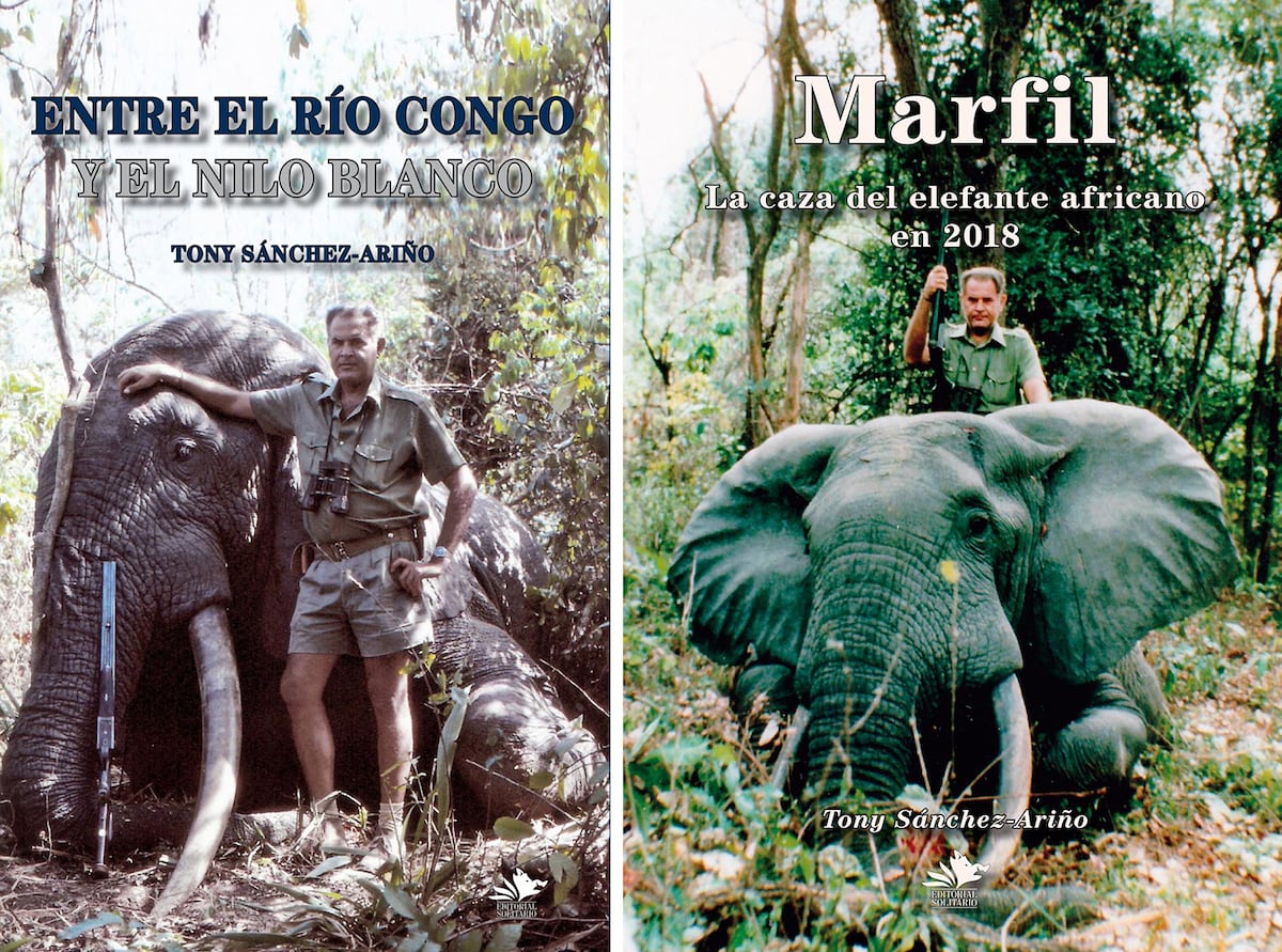 Caçador espanhol admite ter matado 1.317 elefantes e fala sobre sua época Sánchez-Ariño, nas capas de dois de seus livros, 'Entre o rio Congo e El Nilo Blanco' e 'Marfil', da editora Solitário. (Foto: Reprodução)