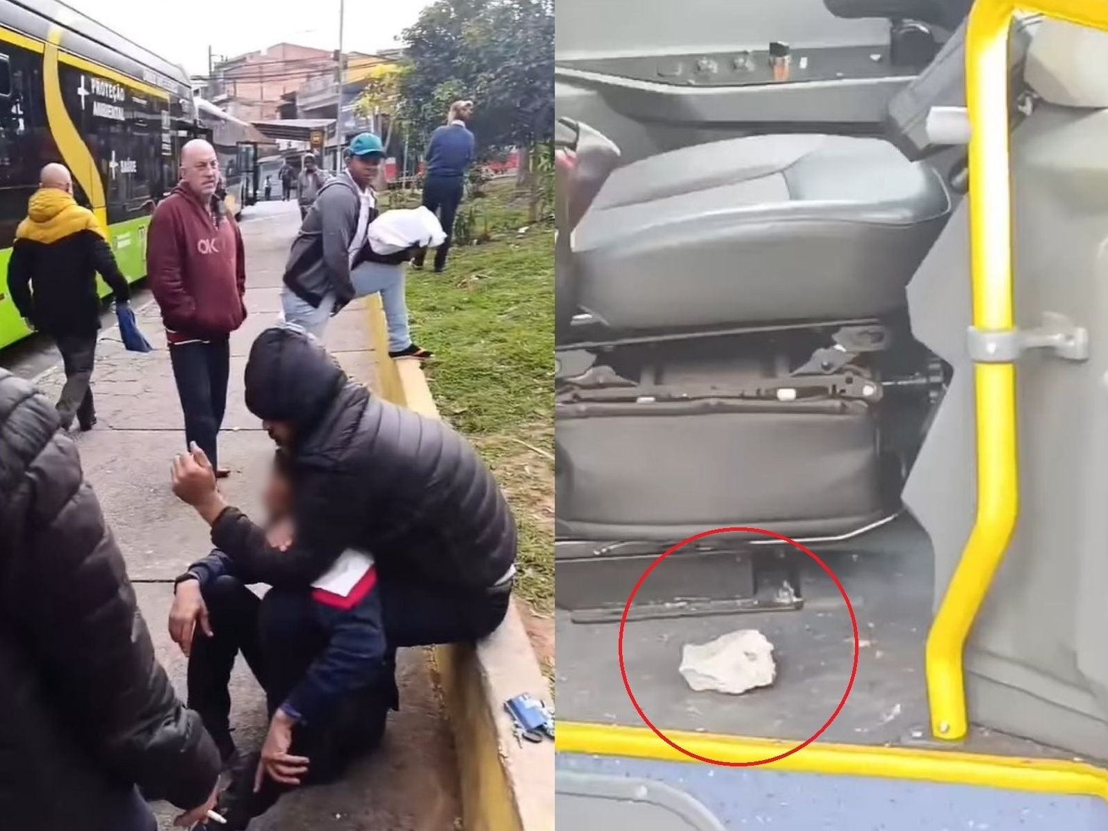 Homem é detido após atacar ônibus com pedras em São Paulo Momento em que homem que jogou pedra em ônibus é imobilizado foi gravado por testemunhas (Foto: Reprodução)