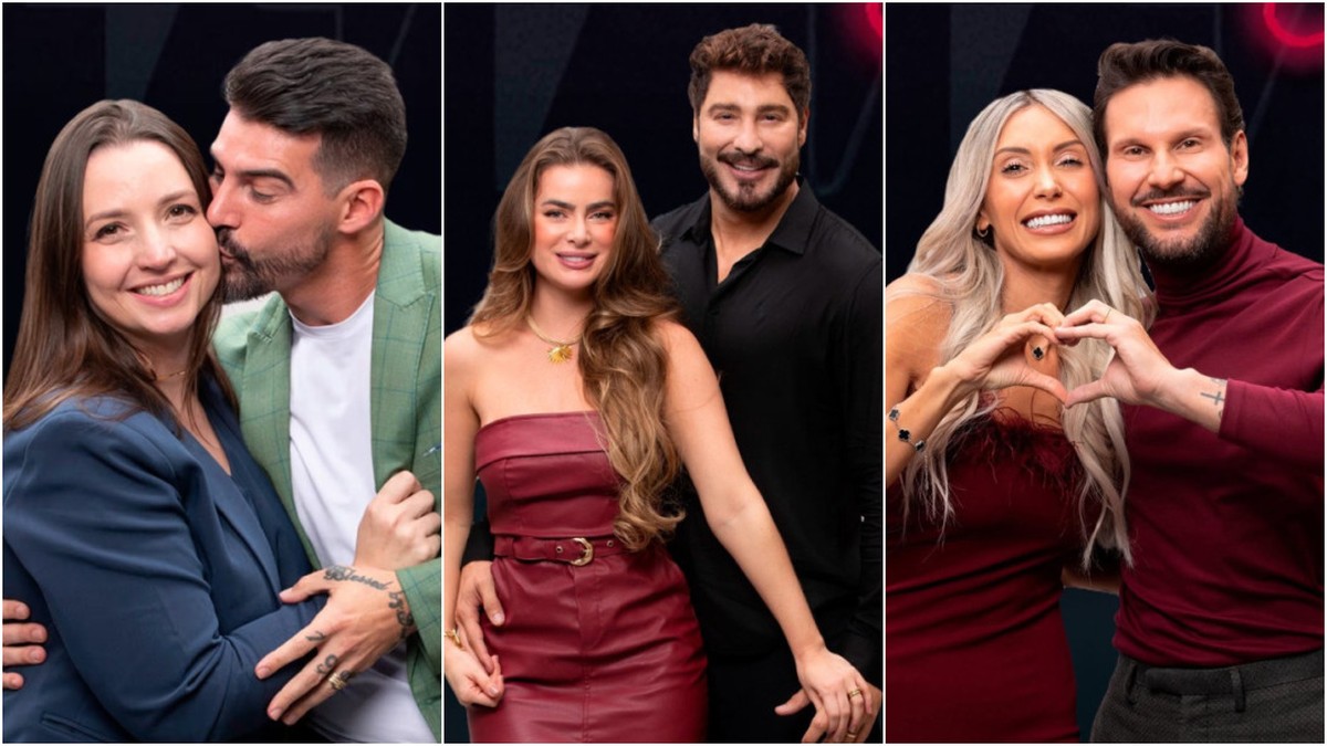 Casais disputam eliminação na última DR do 'Power Couple' e você pode votar Carol e Radamés, Rayanne e Victor e Tali e Rafa — Foto: Reprodução/Record
