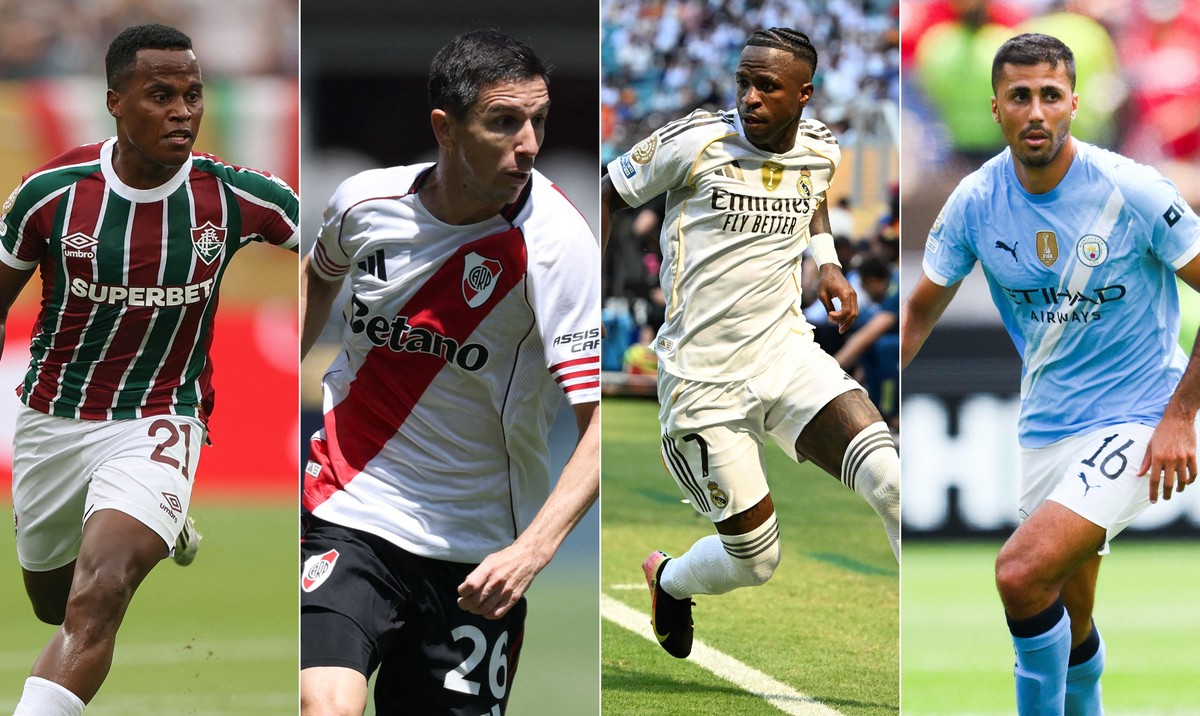 Fluminense, River Plate, Real Madrid e Manchester City — Foto: 1 - Francois Nel / GETTY IMAGES NORTH AMERICA / Getty Images via AFP, 2 - Buda Mendes / GETTY IMAGES NORTH AMERICA / Getty Images via AFP, 3 - PATRICIA DE MELO MOREIRA / AFP e 4 - David Ramos / GETTY IMAGES NORTH AMERICA / Getty Images via AFP