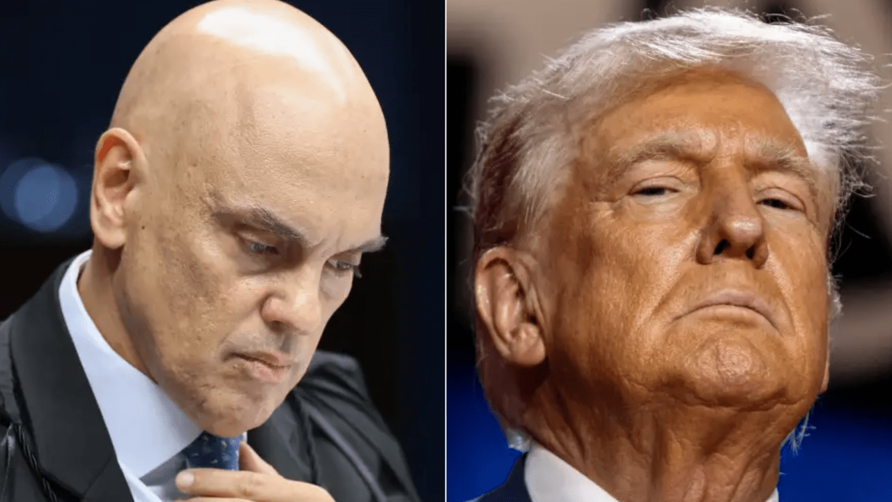Ministro do Supremo Tribunal Federal Alexandre de Moraes e o presidente dos Estados Unidos, Donald Trump (Foto: Antonio Augusto/STF e Samuel Corum/Getty Images)