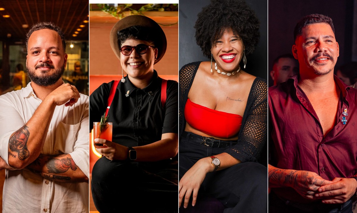 Arp Bar recebe semifinalistas da Campari Bartender Competition em evento especial Mixologistas Waguinho, do Arp Bar; Vitória Olivier, do Nico Bistrô, de Fortaleza; Sol Cerqueira, do Purgatório Bar, de Salvador; e Hilley Júnior, do Nômades Bistrô, de Porto Seguro (Foto: Foto de Nubra Fasari e de divulgação)