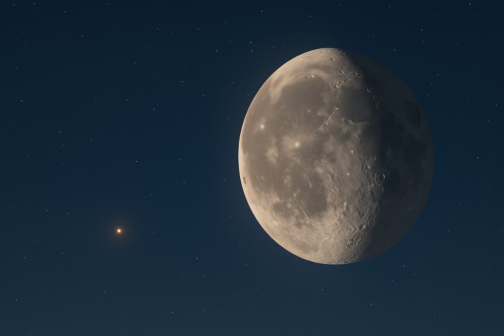 Marte e Lua iluminam o céu em espetáculo visível nesta noite Marte e a Lua, lado a lado. (Foto: Urânia Planetário)