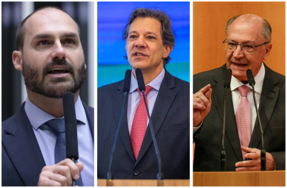 Paulistas revelam preferências para o Senado em nova pesquisa do Paraná Pesquisas Eduardo Bolsonaro, Fernando Haddad e Geraldo Alckmin (Foto: Mário Agra/Câmara dos Deputados / Diogo Zacarias/MF / Antonio Cruz/Agência Brasil)